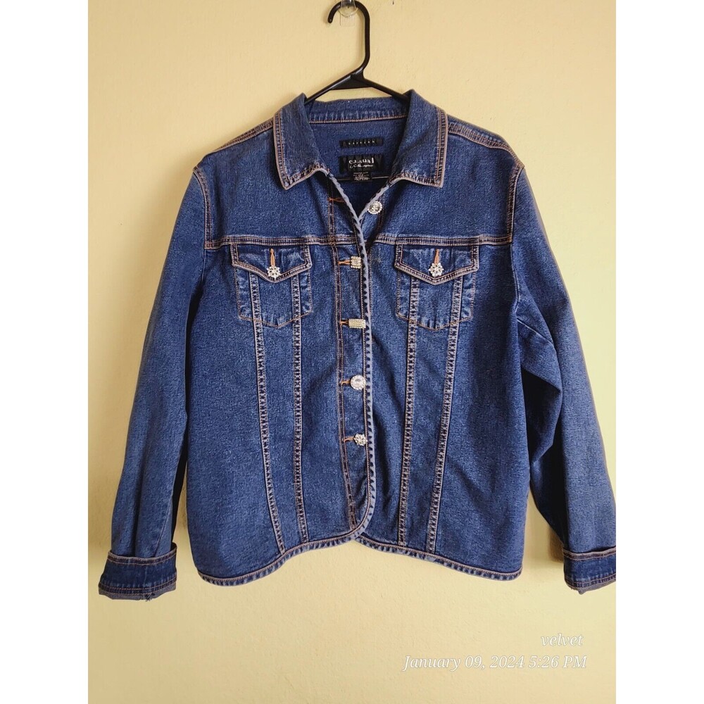 C.A. SPORT SIZE LG POCKET Jewel Button ACCENTS‎ Denim 90's 80's  JACKET XL
